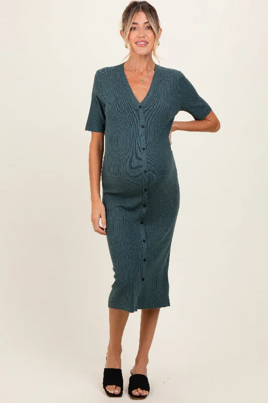 Women’s clothing that combines comfort and style Forest Green Button Down Maternity Sweater Midi Dress Women’s clothing that combines comfort and style Forest Green Button Down Maternity Sweater Midi Dress