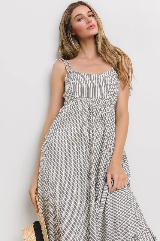 Confidence-boosting clothing for women   Grey Striped Tie Strap Maxi Dress