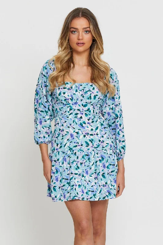 Casual outfits that elevate your style   Print Mini Dress Square Neck