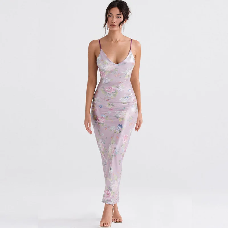 Effortlessly chic outfits for the modern woman Flower Print Spaghetti Strap Lace Up Sophisticated Back Bodycon Maxi Dress - Brown Effortlessly chic outfits for the modern woman Flower Print Spaghetti Strap Lace Up Sophisticated Back Bodycon Maxi Dress - Brown