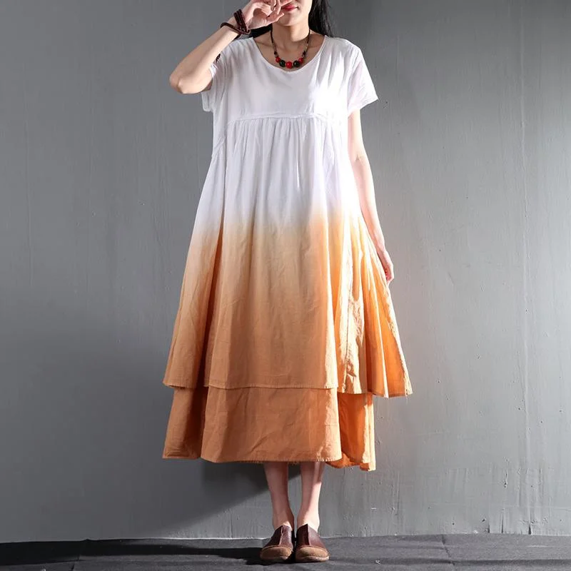 Affordable fashion that looks high-end Linen summer dress gradient orange layered linen sundress long maxi dress Affordable fashion that looks high-end Linen summer dress gradient orange layered linen sundress long maxi dress