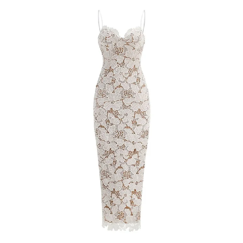 Effortlessly chic fashion for today’s woman Sexy Guipure Lace Bustier Spaghetti Strap Lace Up Sheath Slip Maxi Dress Effortlessly chic fashion for today’s woman Sexy Guipure Lace Bustier Spaghetti Strap Lace Up Sheath Slip Maxi Dress