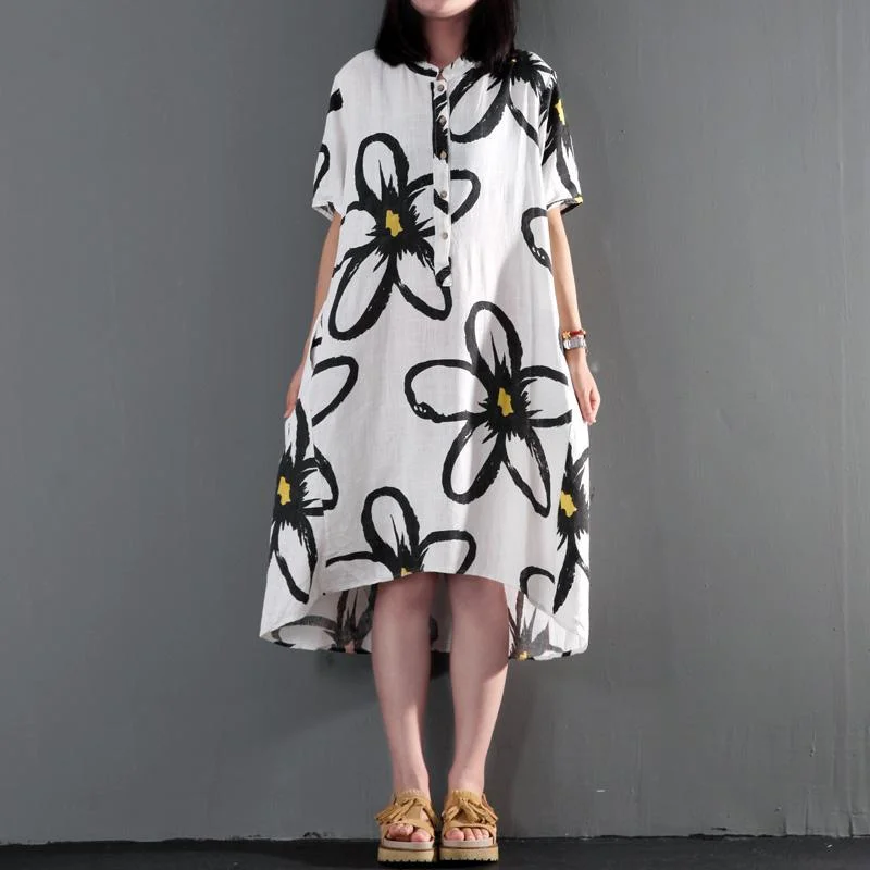 Get noticed with eye-catching women’s fashion   Plus size sundress linen summer maxi dress floral shift dresses in white