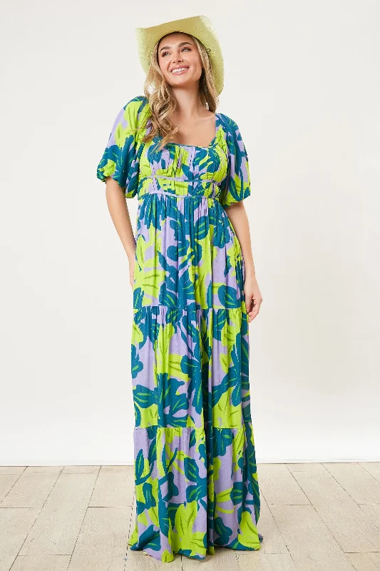 Essential women’s clothing for every season   Teal Leaf Print Printed Puff Sleeve Maxi Dress