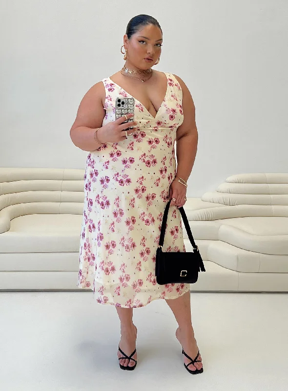 Sporty-chic women’s apparel for active lifestyles   Nellie Midi Dress Yellow Floral Curve