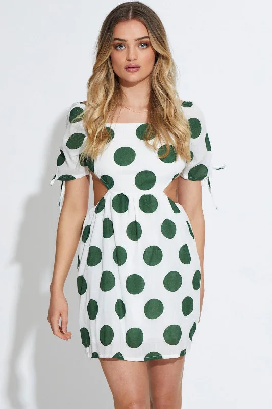 Versatile fashion for every type of woman   Polka Dot Mini Dress Short Sleeve
