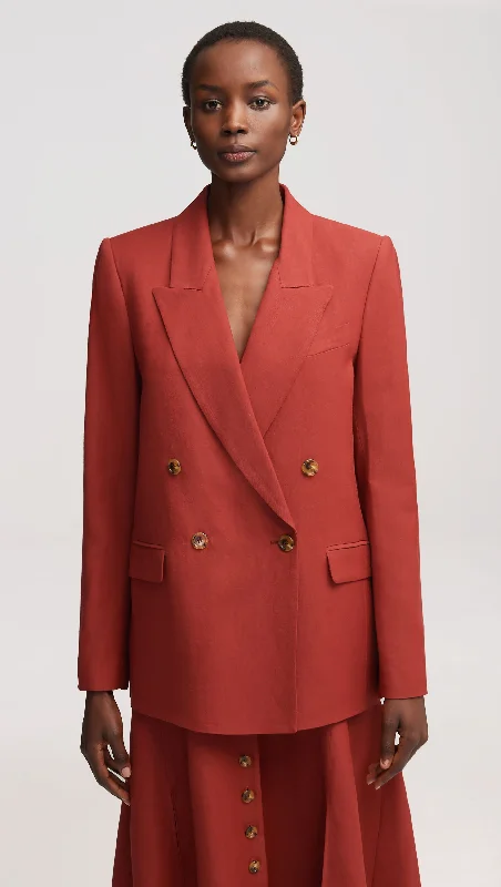 Fashionable, yet affordable women’s apparel Peak Lapel Blazer in Viscose Linen Twill | Chili Fashionable, yet affordable women’s apparel Peak Lapel Blazer in Viscose Linen Twill | Chili