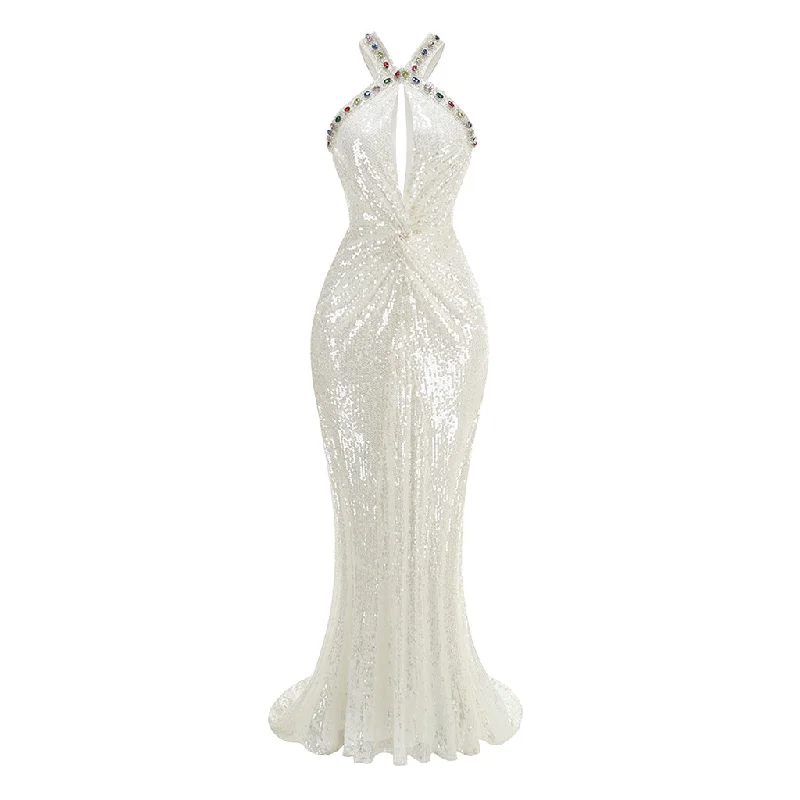 Sustainable fashion for stylish women Radiant Jewel Embellished Twist Cutout Sleeveless Sequin Fishtail Maxi Dress Sustainable fashion for stylish women Radiant Jewel Embellished Twist Cutout Sleeveless Sequin Fishtail Maxi Dress