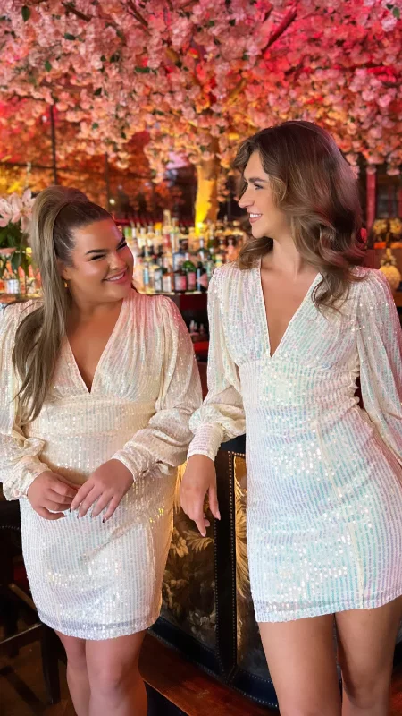 Elegant evening wear for special events   Starlette Multi Sequin Cream Ruched Detail Mini Dress