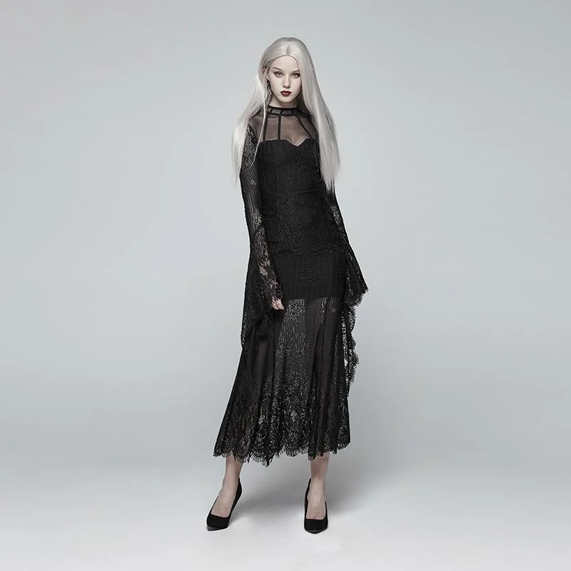 Women’s clothing that combines comfort and style Women's Goth Translucence Long Sleeved Floral Lace Maxi Dress Women’s clothing that combines comfort and style Women's Goth Translucence Long Sleeved Floral Lace Maxi Dress