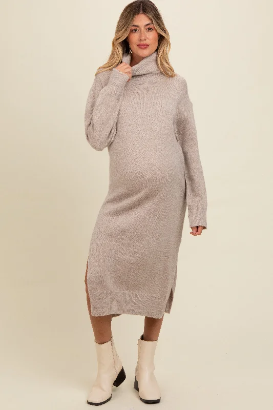 Designer-inspired women’s fashion at affordable prices Beige Turtleneck Side Slit Knit Maternity Midi Sweater Dress Designer-inspired women’s fashion at affordable prices Beige Turtleneck Side Slit Knit Maternity Midi Sweater Dress