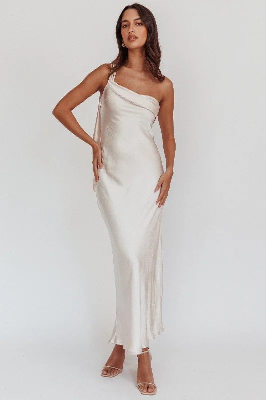 Carmel One-Shoulder Sash Maxi Dress Champagne