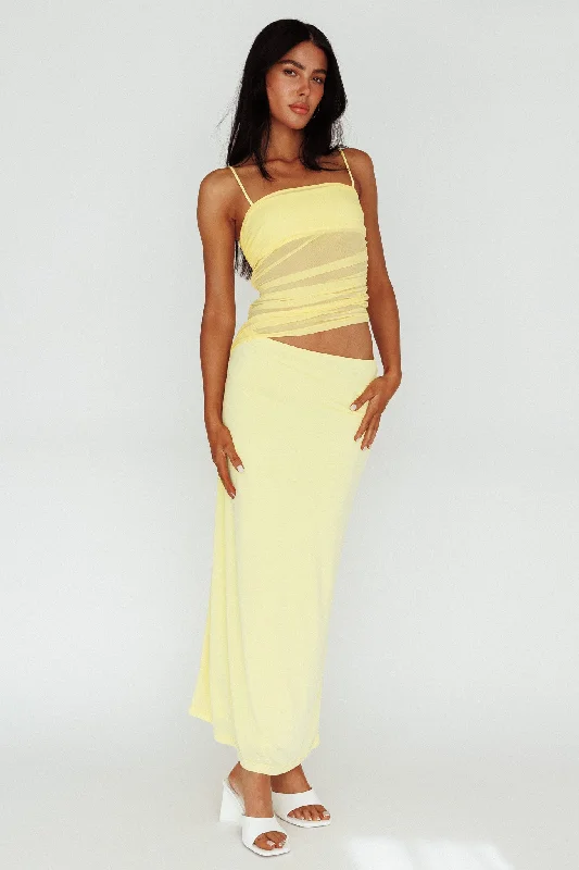 Lorely Ruched Bodice Midi Dress Yellow