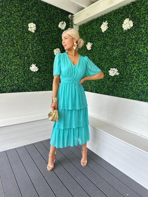 Orla Layered Midi Dress Aqua