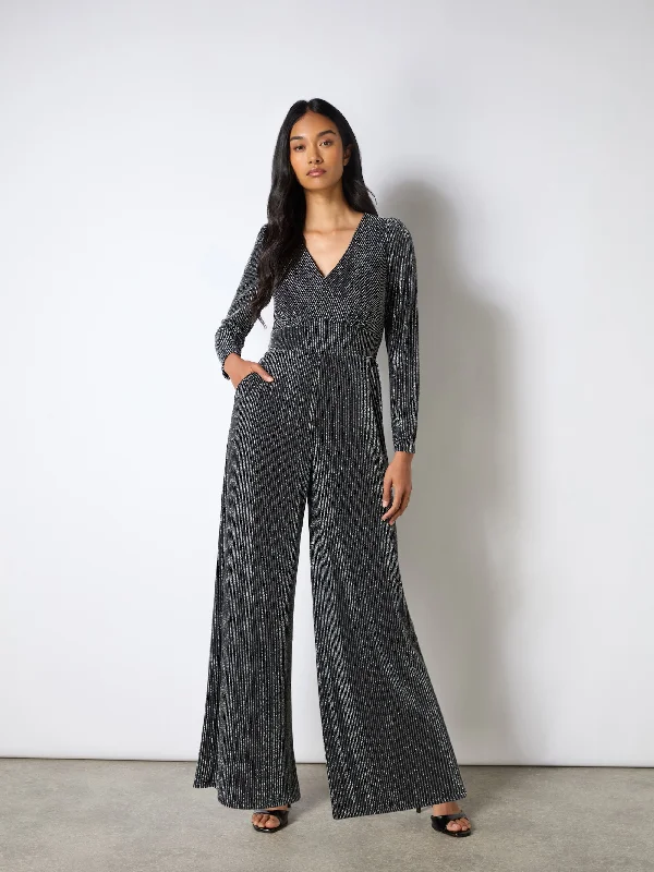 Petite Eliza Silver Sparkle Jersey V-Neck Jumpsuit