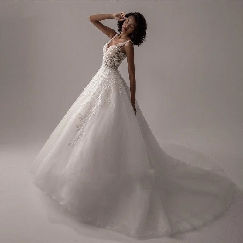 Ball Gown Tulle Lace Boho Wedding Gown WD4003