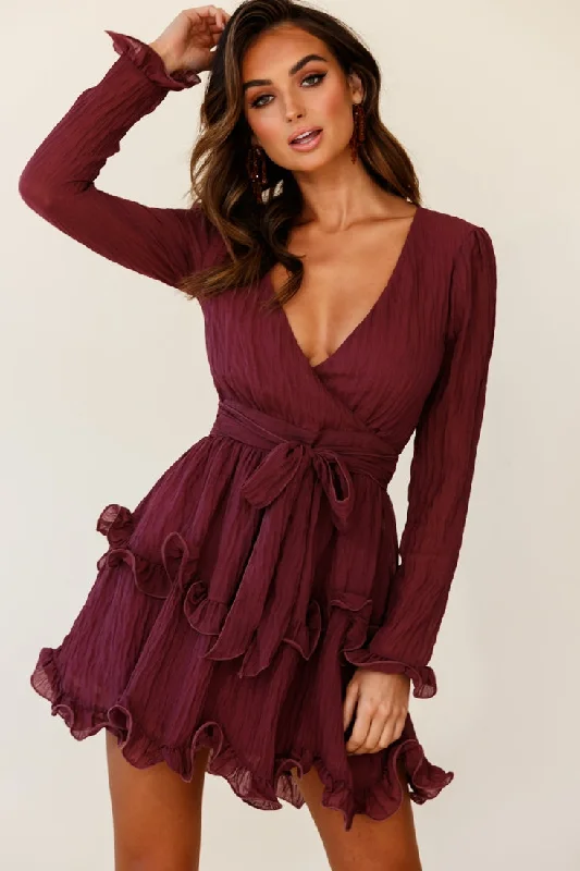 Greta Tiered Ruffle Chiffon Dress Wine