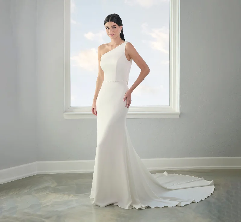 Stretch Matte Charmeuse Gown With One Shoulder In Ivory