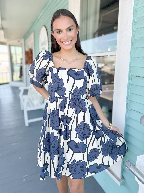 The Sam Floral Dress-Navy