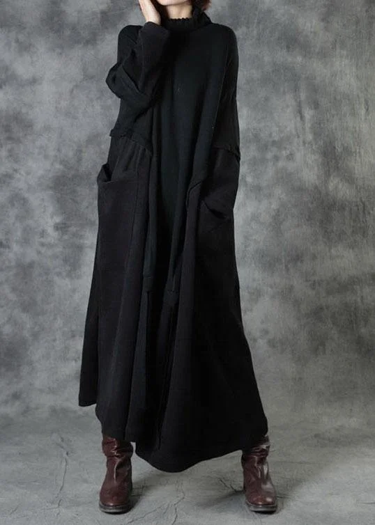 Designer-inspired women’s fashion at affordable prices   Boutique Black Loose Pockets Winter Corduroy Long Dress Sweater