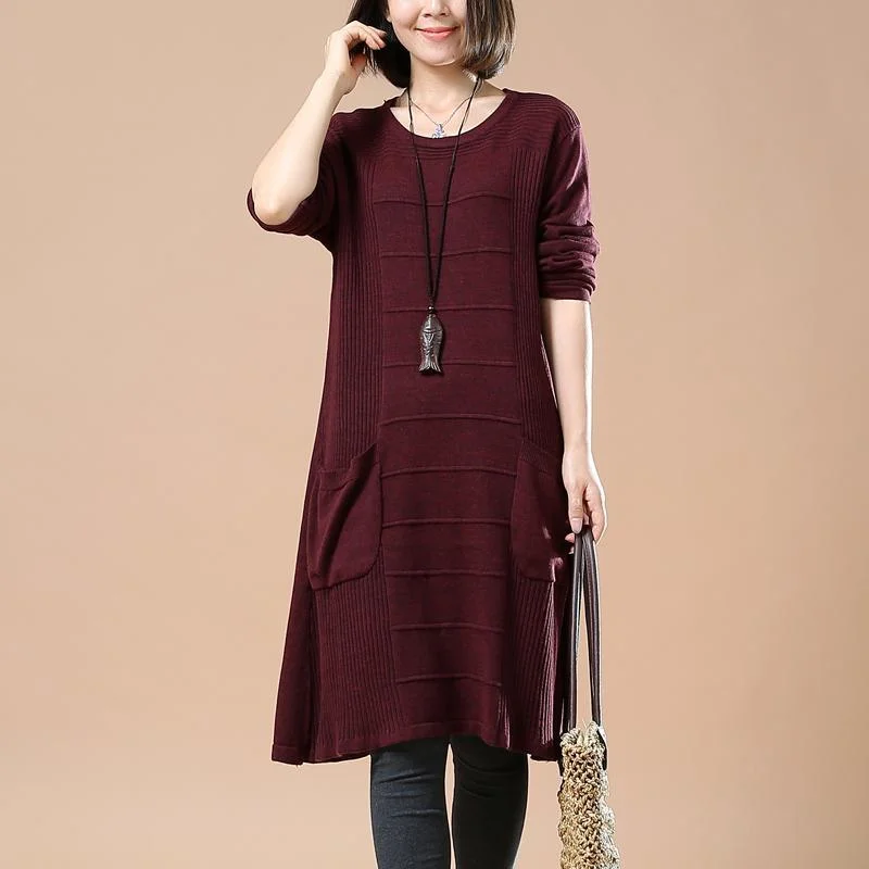Modern fashion pieces designed for all women   Burgundy long plus size sweaters soft loose