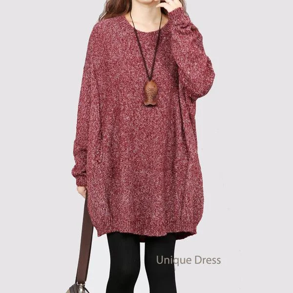 Luxurious fabrics and modern designs for women   Burgundy plus size women sweater blouse