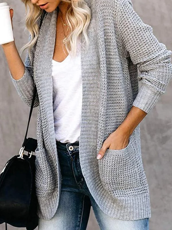 Curved Placket Large Pocket Women Cardigan Sweater