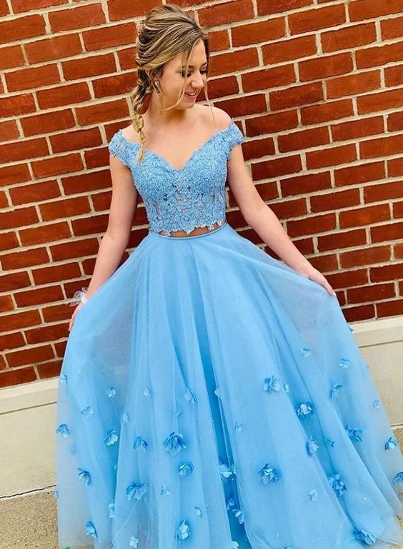Versatile outfits to transition from day to night Blue lace tulle long prom dress, two pieces evening dress cg720 Versatile outfits to transition from day to night Blue lace tulle long prom dress, two pieces evening dress cg720