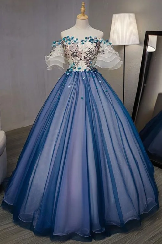 Soft, breathable fabrics for fashionable women Elegant Off Shoulder Appliqued Ball Gown,A-Line Blue Organza Long Prom Dresses cg701 Soft, breathable fabrics for fashionable women Elegant Off Shoulder Appliqued Ball Gown,A-Line Blue Organza Long Prom Dresses cg701