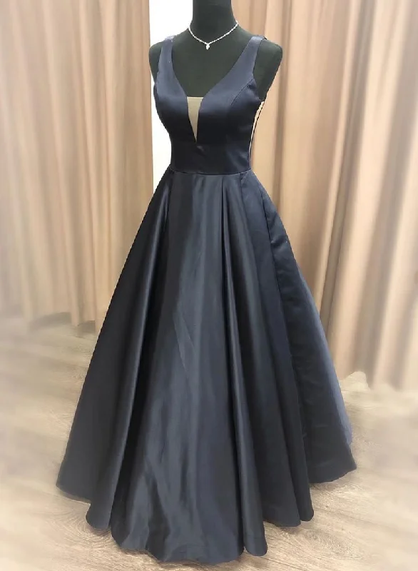Elegant casual clothing for modern women Simple black v neck satin long prom dress, black evening dress cg718 Elegant casual clothing for modern women Simple black v neck satin long prom dress, black evening dress cg718